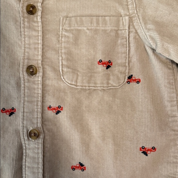 Old Navy Tan Kids Corduroy Shirt with Red Cars - Picture 5 of 5